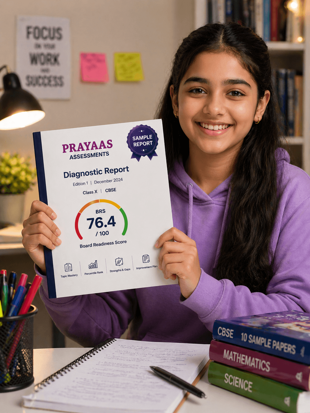 Student holding the Prayaas Diagnostic Report